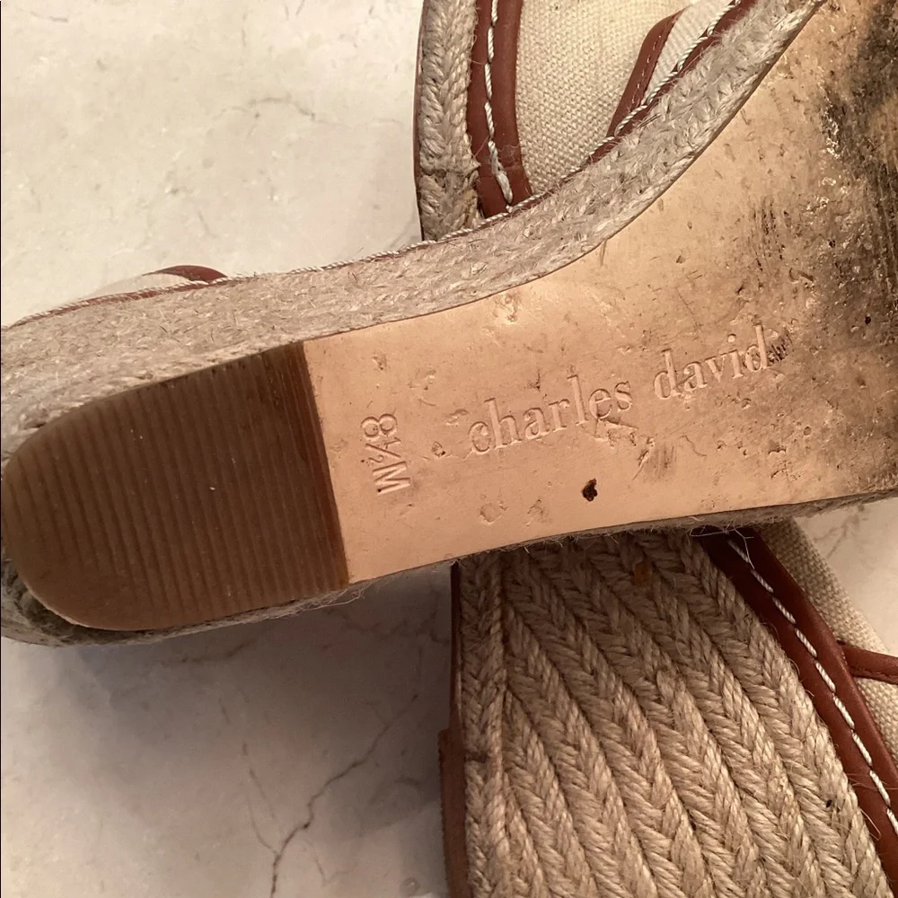 Charles David Cream Canvas Espadrille Wedge Sandals | Size 8.5